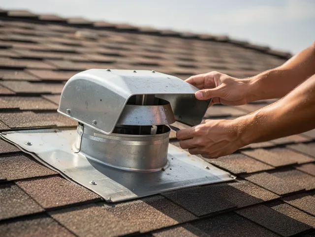 Lakewood Dryer Vent Cleaning certified technician safely cleaning a roof-mounted dryer vent in Lakewood