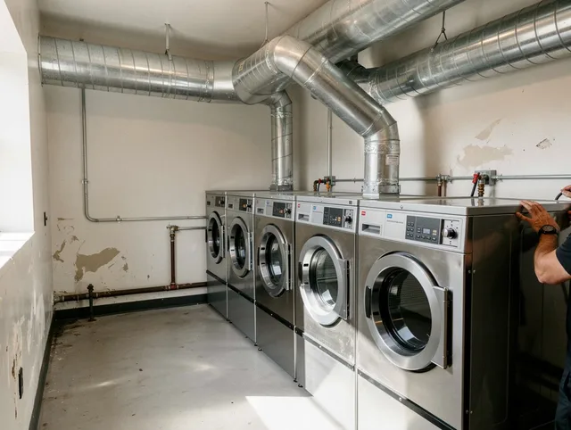 Lakewood Dryer Vent Cleaning team performing large-scale commercial dryer vent cleaning in Lakewood